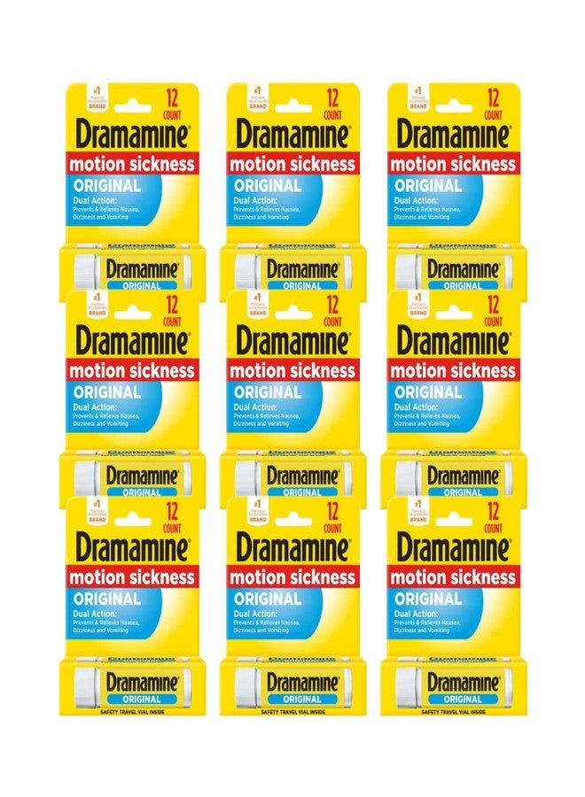 Dramamine Motion Sickness Relief, Original Formula, Tablets 12 ea (Pack of 9) - Image 1